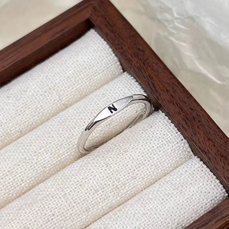 Elegant Initial Letter Alphabet Adjustable Thin Stackable Ring for Women Girl