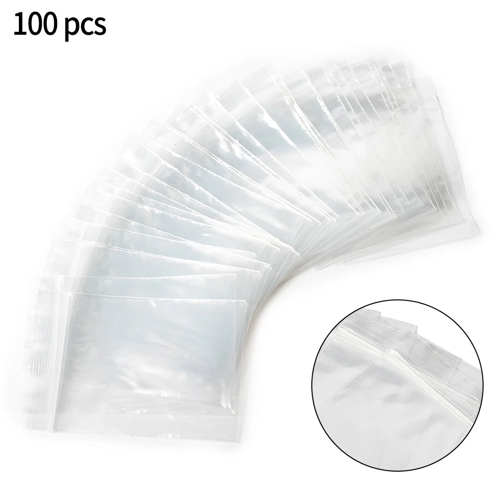 100Pcs Reclosable Clear Plastic Packaging Bags Strong Poly Zip Locks Baggies Grip Self Seal Resealable Baggy For Candy Packing