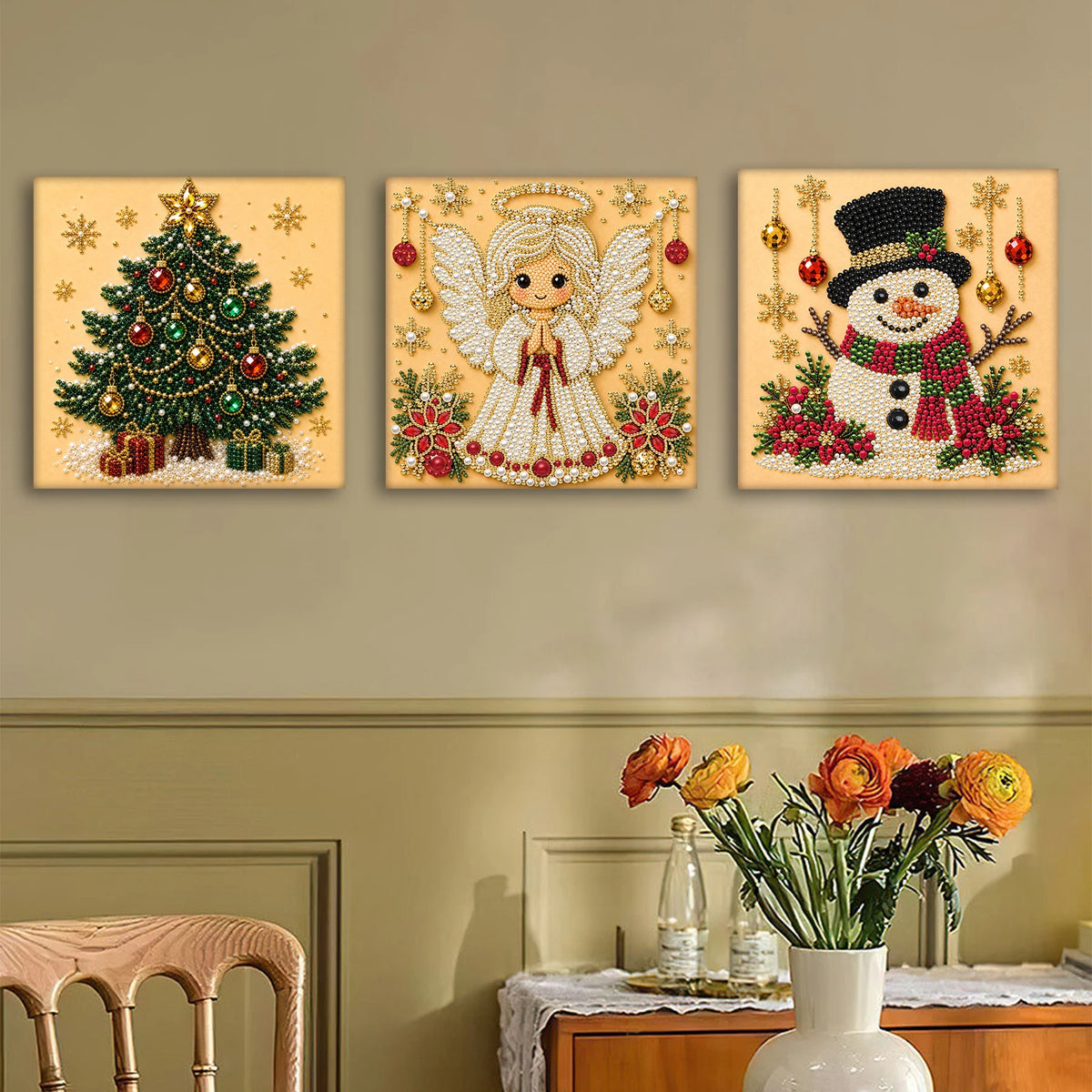 Christmas Decor DIY Santa Claus Snowman 3D Pearl Painting Diamond Art Kits for Beginners 20*20CM for Home Wall Decoration Gift