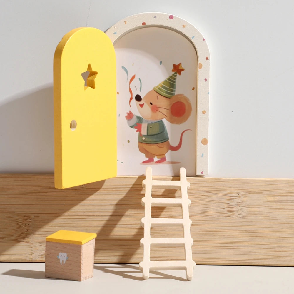 Dollhouse Mini Home Decorations Wood Fairy Elf Door Baby Room Wall Decoration Craft Ornaments Commemorative Tooth Box Baby Gift