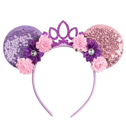 New Christmas Halloween Mouse Ears Headband Cartoon Sequin Bows Headband Birthday Party Princess Cosplay Costume For Women Adult