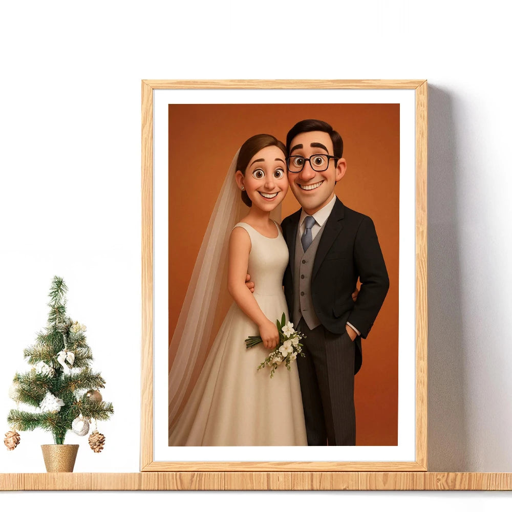 Custom Cartoon Style Portrait from Photo Personalized Cartoon Christmas Gift for Couples Family Kids - Unique Wall Art Poster
