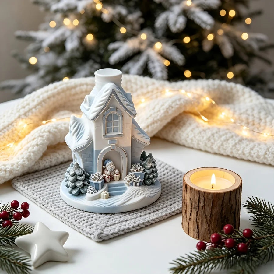 Snow house mold, suitable for resin, silicone mini Christmas house with chimney and pine tree,   fairy tale window decorations,