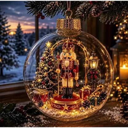 10CM Clear Christmas Ornament Ball Glowing Decor Holiday Scene Christmas Tree Hanging Toy Winter Diorama Bauble for Window Xmas