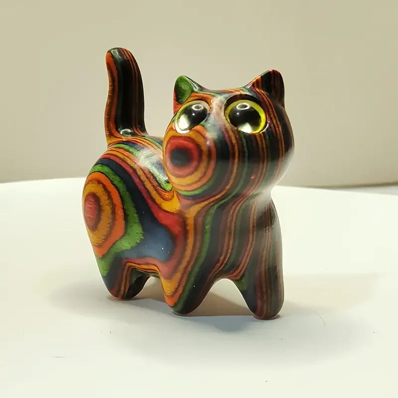 1 painted wooden kitten Creative wooden sculpture small cat home festival entrance decoration small statue ornaments