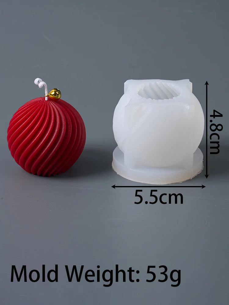 3D Rotate Ball Silicone Candle Mold Winter Christmas Souvenirs DIY Stripes Aromath Soap Resin Plaster Crafts Making Home Decor