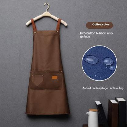 Customized Embroidery Brand Logo Waterproof Signature  Kitchen Aprons Home Chef Baking Clothes With Pockets Adult Bib Waist Bag