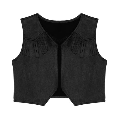 Kids Girl Boy Fringed Vest for Carnival Theme Party Tassels Top Open Front Waistcoat Child Halloween Western Cowboy Costumes