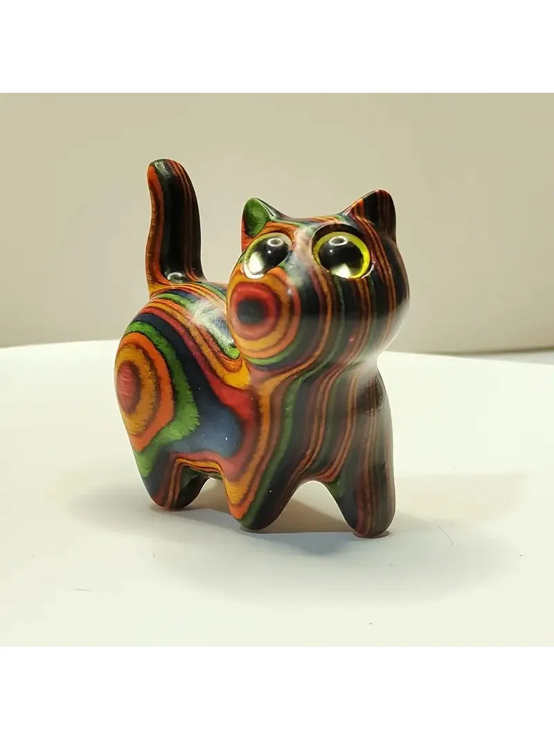 1 painted wooden kitten Creative wooden sculpture small cat home festival entrance decoration small statue ornaments