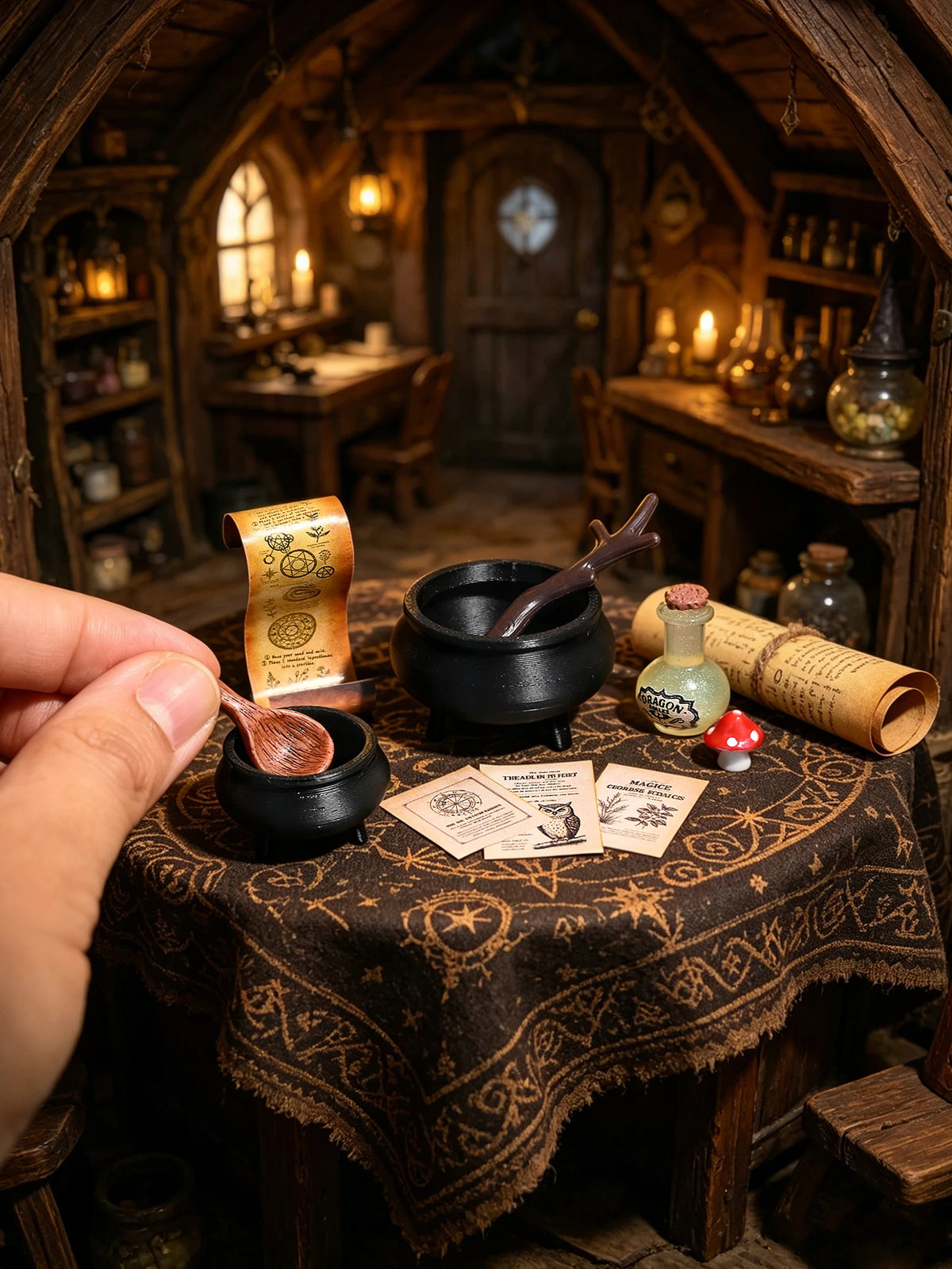 Miniature Magic Crucible Scene Decorations, Suitable for Model House Construction and Set-Up, 1/12 Dollhouse Model House Decoration Accessories, Photography Props, Micro-Landscape Decorations, Miniatures Decoration, Small Gif