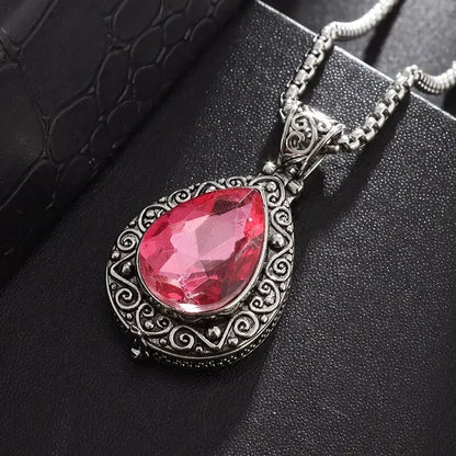 Can Open Bronze Mirror Box Pendant Women\'s Charm Retro Necklace Exquisite Handicrafts Oval Imitation Jade Jewelry Birthday Gift