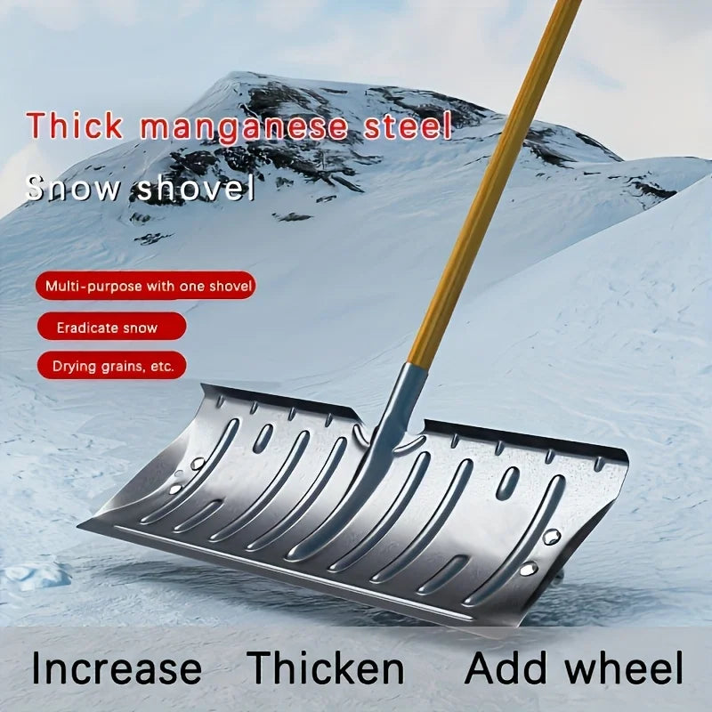 1 piece of snow shovel made of metal,more efficient snow removal, solid and durable, with bottom wheels to save effort