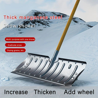 1 piece of snow shovel made of metal,more efficient snow removal, solid and durable, with bottom wheels to save effort