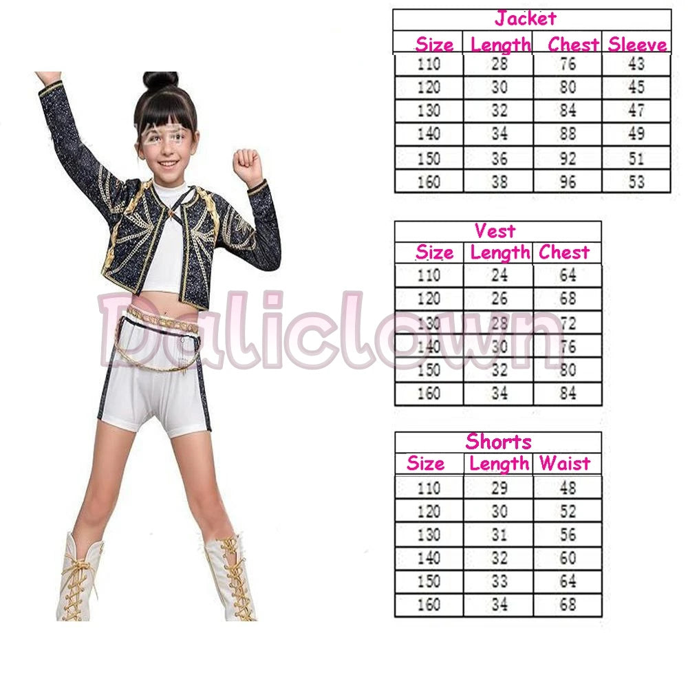 Kids Anime Cosplay Girl Costume Group Idol Singer Performance Show Black Golden Costume Child Halloween Party Clolthes Outfit