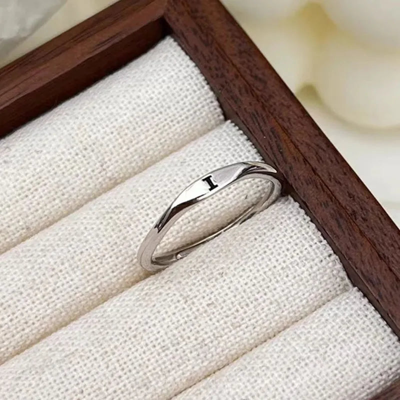 Elegant Initial Letter Alphabet Adjustable Thin Stackable Ring for Women Girl