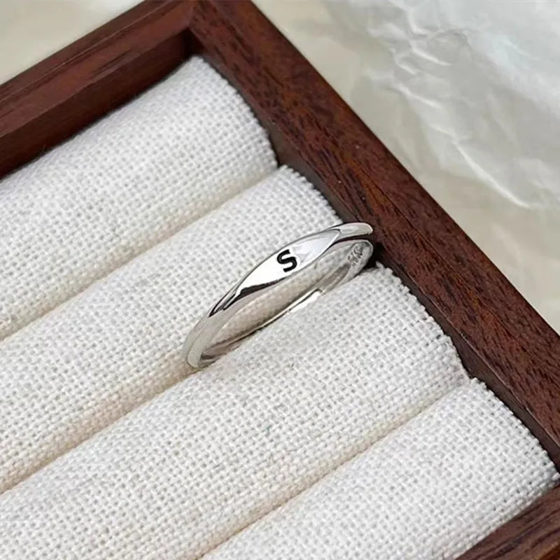 Elegant Initial Letter Alphabet Adjustable Thin Stackable Ring for Women Girl