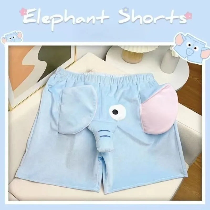 Creative Cute Cartoon Image Elephant Pajama Pants for Both Men and Women in Summer Elastic Home Loose Shorts Plush Pajama Pants