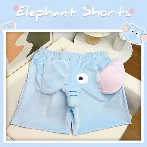 Creative Cute Cartoon Image Elephant Pajama Pants for Both Men and Women in Summer Elastic Home Loose Shorts Plush Pajama Pants