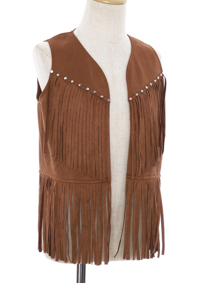 Kids Girl Boy Fringed Vest for Carnival Theme Party Tassels Top Open Front Waistcoat Child Halloween Western Cowboy Costumes