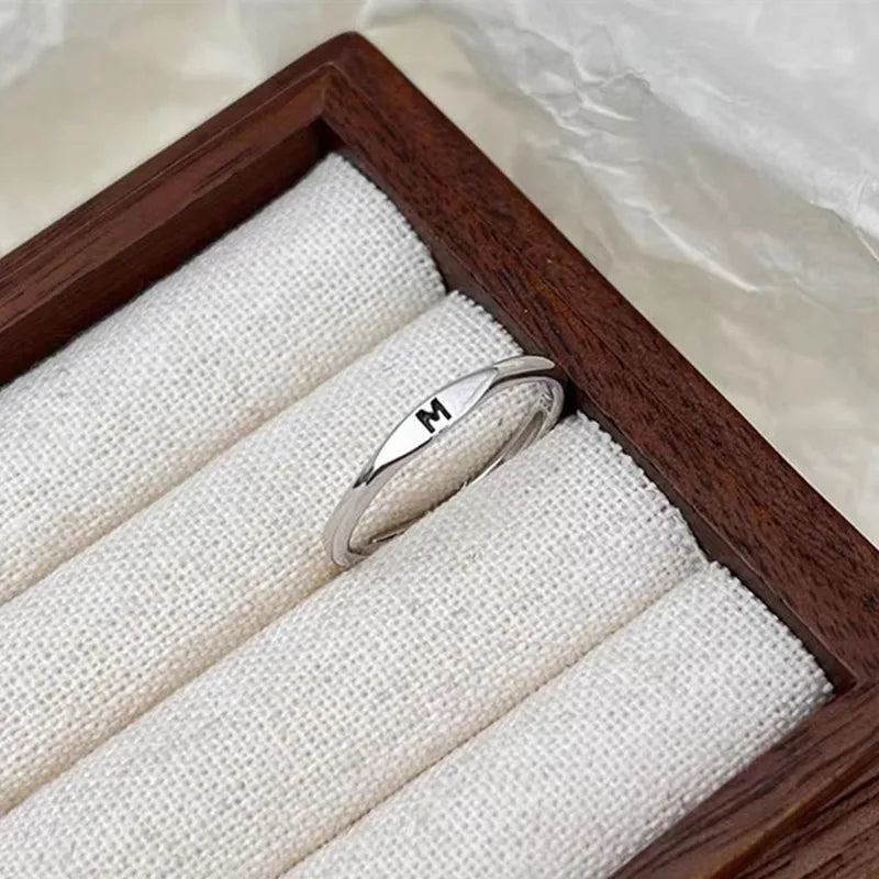 Elegant Initial Letter Alphabet Adjustable Thin Stackable Ring for Women Girl