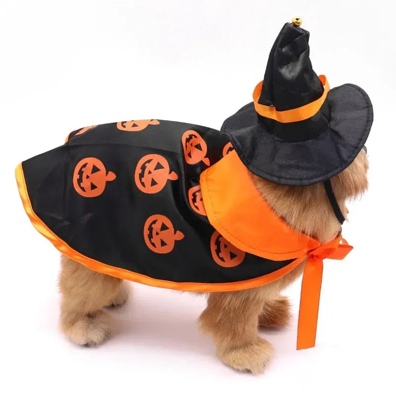 Halloween Pet Costume for Cats Breathable Soft Cute Pet Clothes Cloak Shape Pumpkin Pattern Harness Costume Cat Dog Cosplay Tool