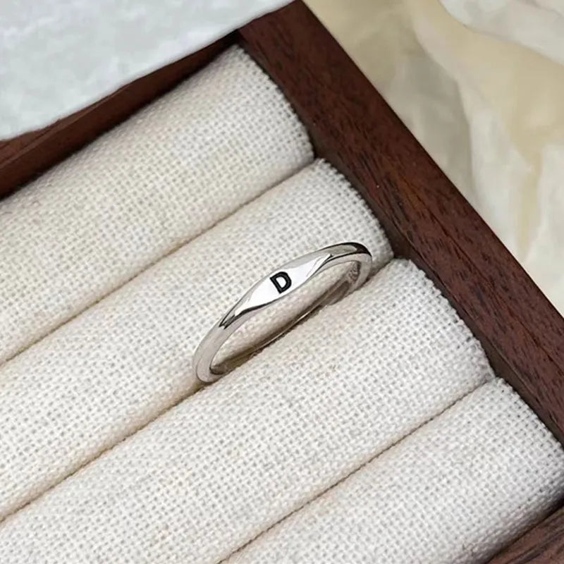 Elegant Initial Letter Alphabet Adjustable Thin Stackable Ring for Women Girl