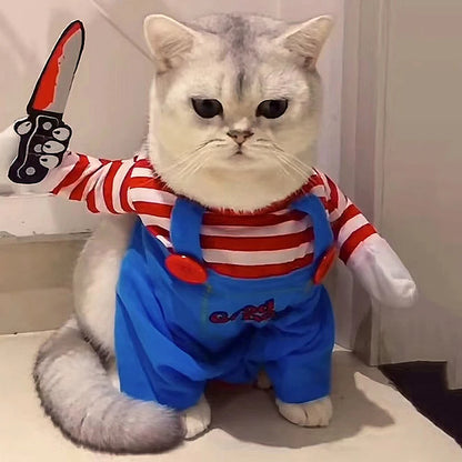 Funny Cat Clothes Halloween Cosplay Costumes For Small Medium Dog Cats Creative Pet Party Kitten Jumpsuits Soft Warm Cat Coat