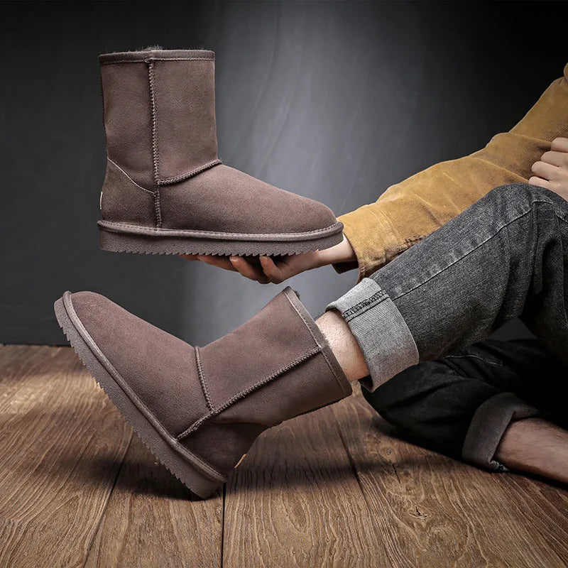 Snow Boots Men Waterproof Australia Winter Warm Shoes Non Slip Rubber Sole 100% Genuine Sheepskin Leather Big Size Wholesale