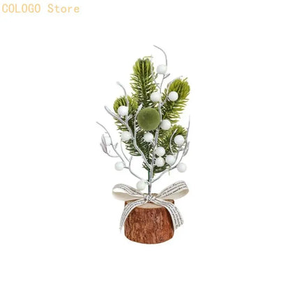 Desk Christmas Tree Ornament with Wood-Look Base for Winter Rooms D0LD
