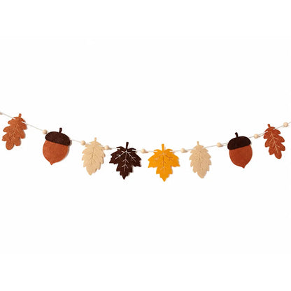 Felt Fall Garland Autumn Leaf Acorn Banner Rustic Thanksgiving Decorations For Home Fireplace Mantel Harvest Party Wall Decor