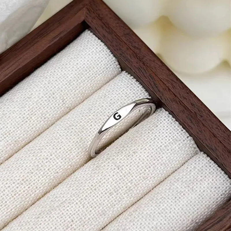 Elegant Initial Letter Alphabet Adjustable Thin Stackable Ring for Women Girl