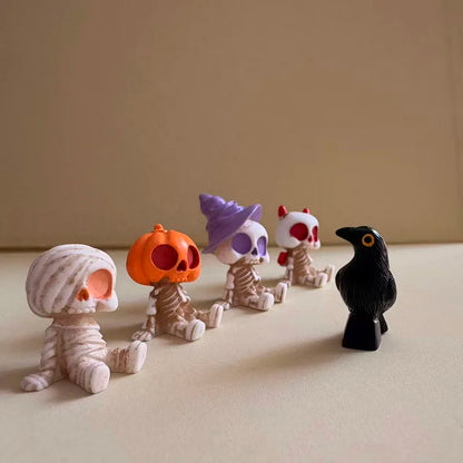 4Pcs Halloween Mini Figurines Set, Spooky Resin Decor with Pumpkins Ghosts Skulls for Party Home Garden Decoration