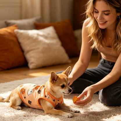 Halloween Pet Costume Funny Pumpkin and Bat Print Outfit for Small Dogs Pet Sleeveless Vest Pet Clothes Halloween Pet Vests