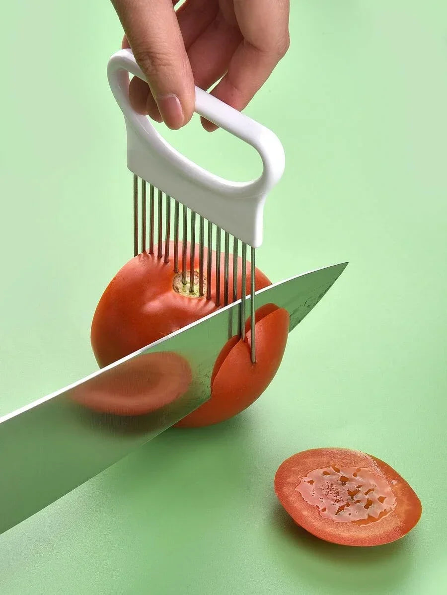 Effortlessly Slice Onions with this 1pc Colorful Onion Slicer Kitchen stainless steel potato chip onion holder