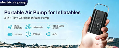 Mini Portable Air Pump 1200mAh USB Rechargeable Wireless Inflator Deflator for Camping Mattress Pool Float Boat Fast Inflation