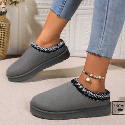Snow Boots Women Winter New Cashmere Warm Thick Soles Without Heel-covered Hair Half Slipper Cotton Shoes Cashmere Warm Boots