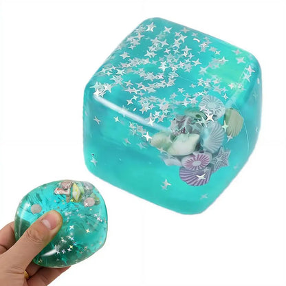 Squishy Stress Balls Cube - Ocean Sensory Fidget Toy Slow Rise Squishy Toys for Kids and Adults Squeeze Relax Gift