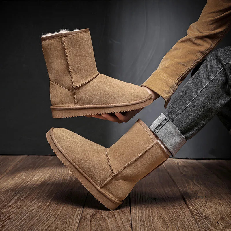 Snow Boots Men Waterproof Australia Winter Warm Shoes Non Slip Rubber Sole 100% Genuine Sheepskin Leather Big Size Wholesale