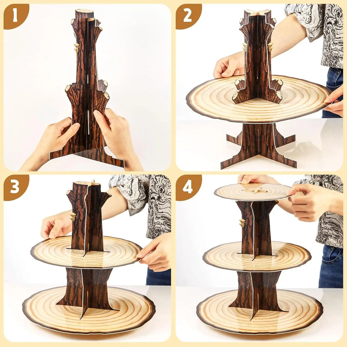 Wooden Cupcake Stand Decoration 3 Tier Western Party Cake Holder Woodland Baby Shower Rustic Wood Cupcake Stand Decor for