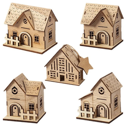 1Pc Christmas Decoration, Glowing Wooden Cabin Ornaments, Small House Home Decor, Holiday Wooden Crafts, Creative Ornaments