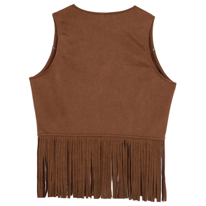 Kids Girl Boy Fringed Vest for Carnival Theme Party Tassels Top Open Front Waistcoat Child Halloween Western Cowboy Costumes