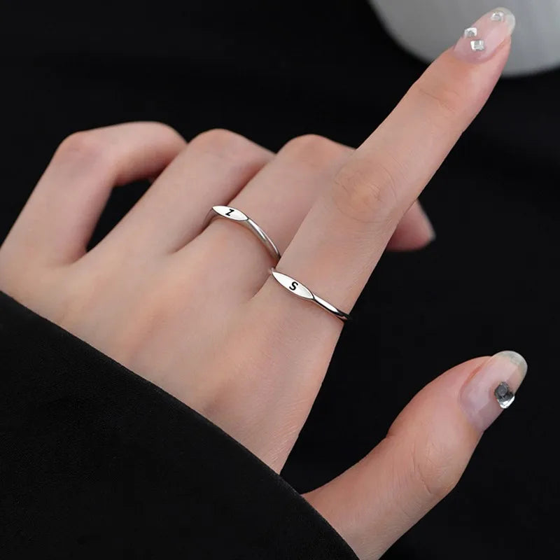 Elegant Initial Letter Alphabet Adjustable Thin Stackable Ring for Women Girl