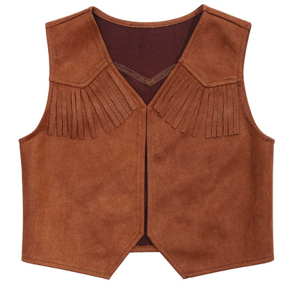 Kids Girl Boy Fringed Vest for Carnival Theme Party Tassels Top Open Front Waistcoat Child Halloween Western Cowboy Costumes
