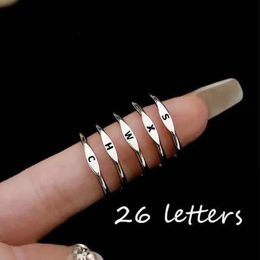 Elegant Initial Letter Alphabet Adjustable Thin Stackable Ring for Women Girl