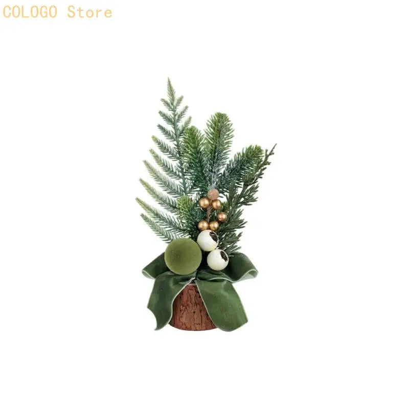 Desk Christmas Tree Ornament with Wood-Look Base for Winter Rooms D0LD
