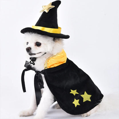 Halloween Dog Cosplay Costumes Funny Pet Clothes Adjustable Dogs Cos Cape Sets with Hat Party Novelty Dress Up Accessories