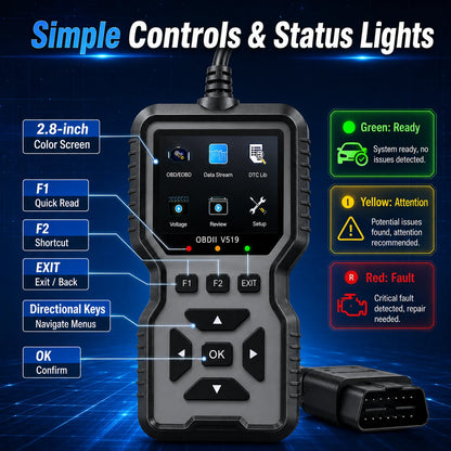 Professional Obd2 Diagnostic Tool for Heavy-Duty Vehicle Repair - Code Reader/Resetter, Supports Real-Time Data Stream, No Battery Required, Compatible with Vehicles from 1996 Onwards (Obdii/Eobd, Mode 6/8), Suitable for Mech