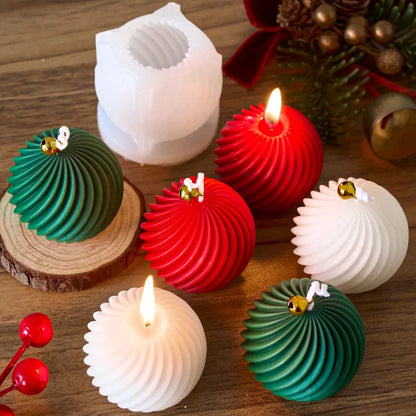 3D Rotate Ball Silicone Candle Mold Winter Christmas Souvenirs DIY Stripes Aromath Soap Resin Plaster Crafts Making Home Decor