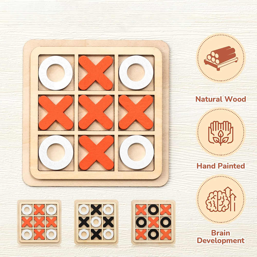 Mini Wooden Tic-Tac-Toe Game