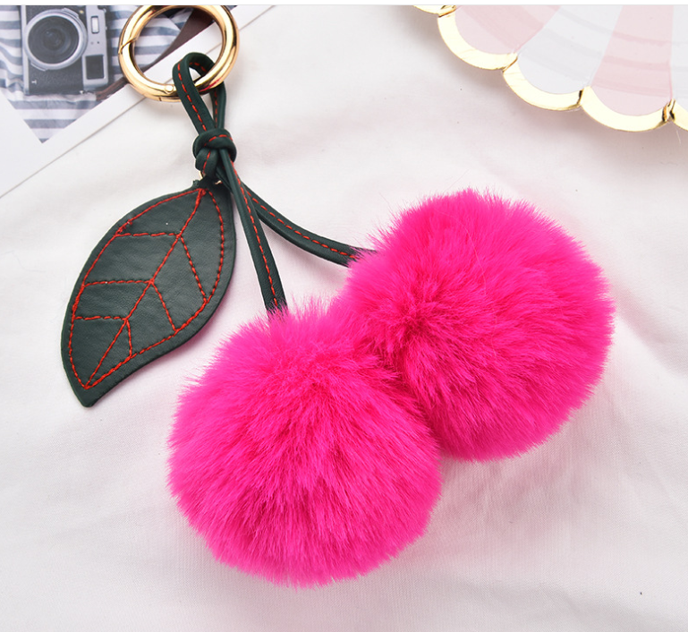 Fluffy Cherry Pom-Pom Bag Charm